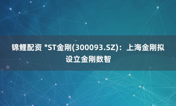 锦鲤配资 *ST金刚(300093.SZ)：上海金刚拟设立金刚数智